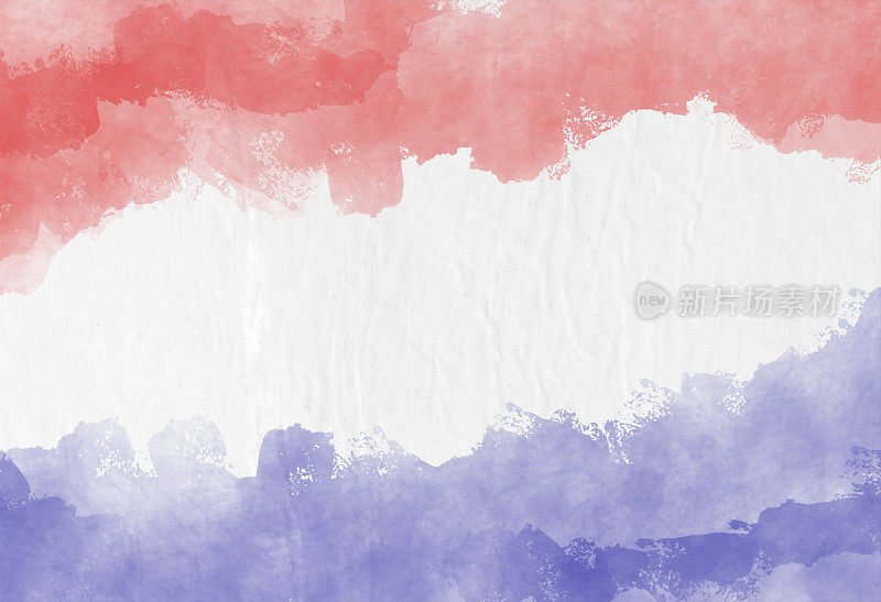 水平背景的三色带，在柔和的梯度蓝色，白色和红色污损的颜色，如在法国国旗，褪色，混合和斑点