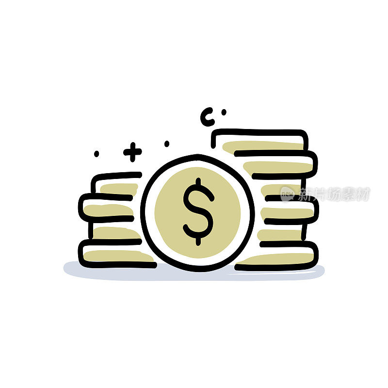 硬币钱手绘线图标