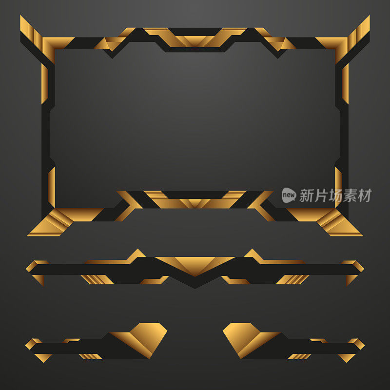 金色和黑色梦幻游戏界面视频流覆盖边框框架模板