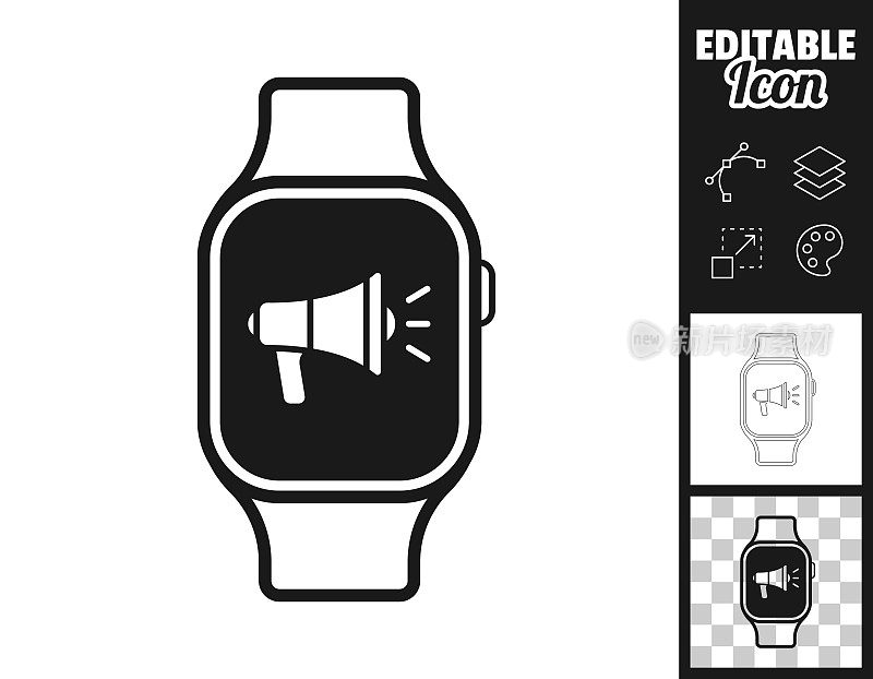 Smartwatch扩音器。图标设计。轻松地编辑