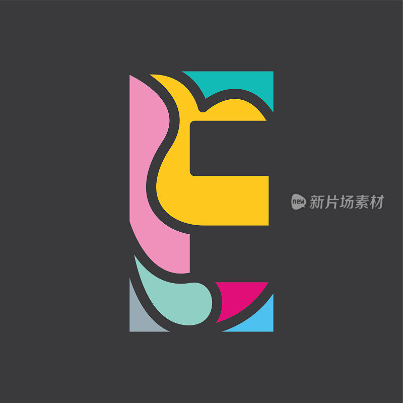 打印现代彩色方块字母矢量插图