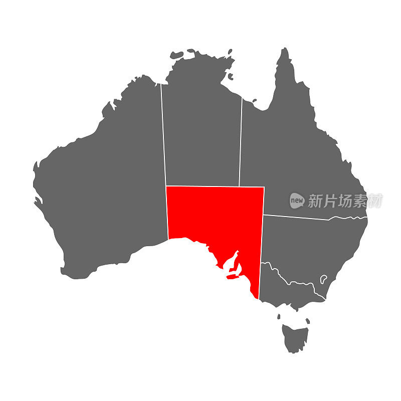 澳大利亚地图南澳大利亚图标，地理空白概念，孤立图形背景矢量插图