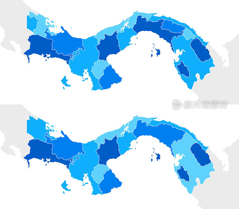巴拿马简单的蓝色地图与地区