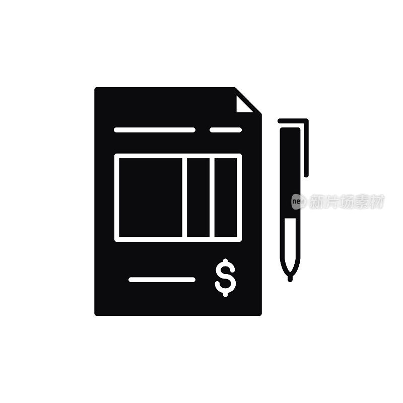 发票固体平面图标。Icon适用于网页、手机应用、UI、UX、GUI设计。