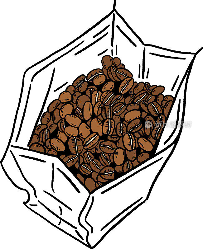 咖啡豆包装手绘线条艺术插画