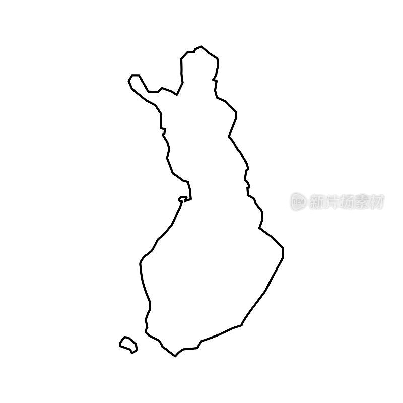芬兰地图。芬兰线性风格。线性图标