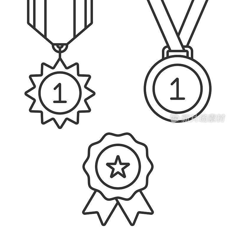 奖励奖章图标集。质量图标和优质产品认证矢量设计。