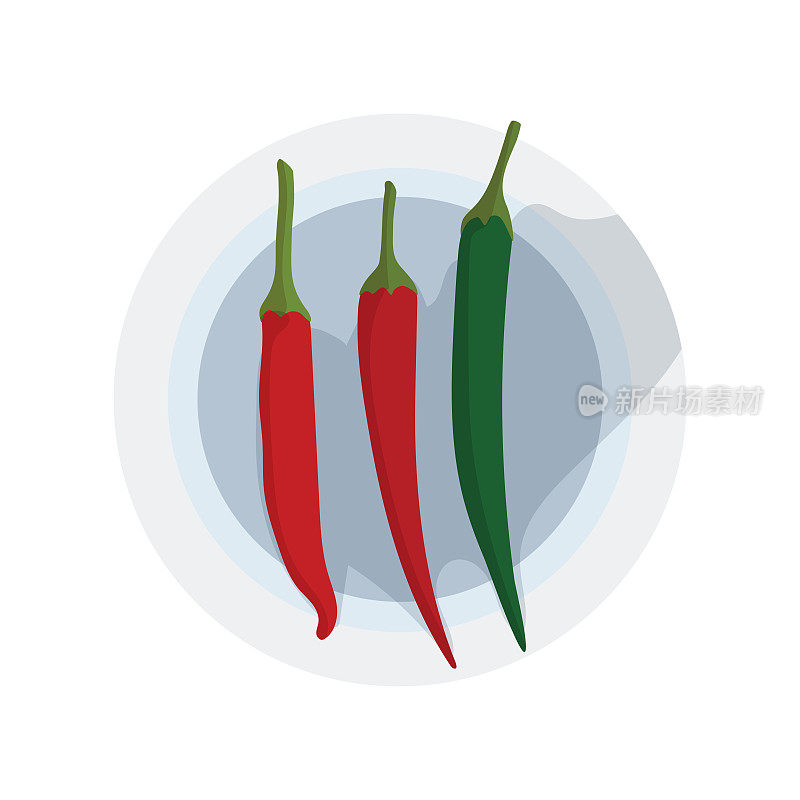 热辣椒放在盘子里。辛辣食物和调味的图标。