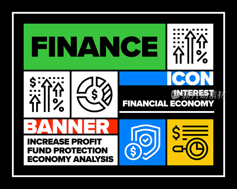 金融线图标集和横幅设计