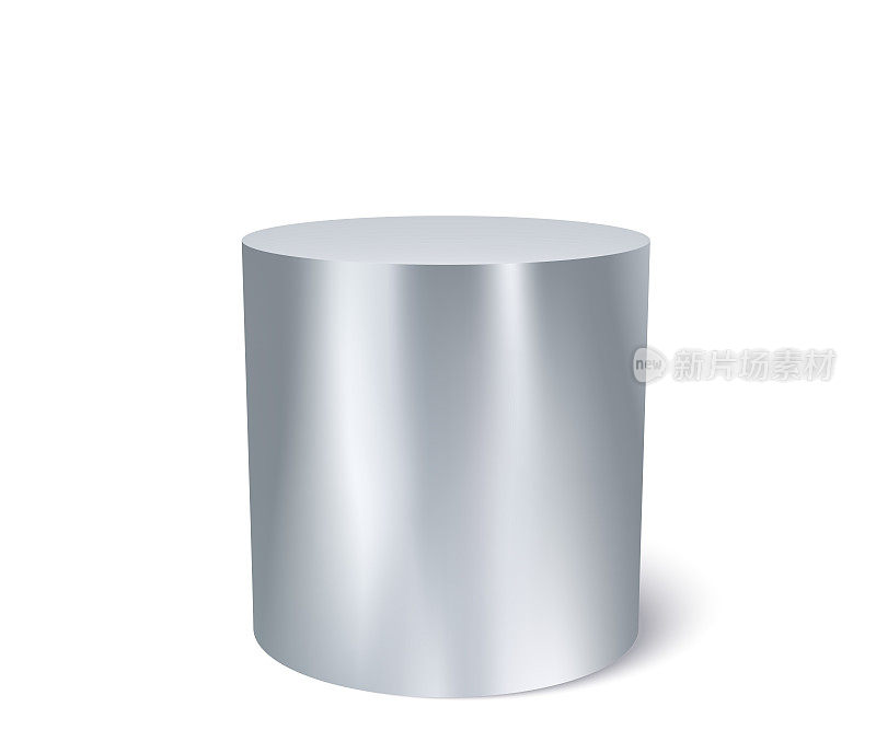 平台银色钢瓶，产品架或展示，矢量3d。银色金属平台或底座背景的平台支柱的奢侈品展示架