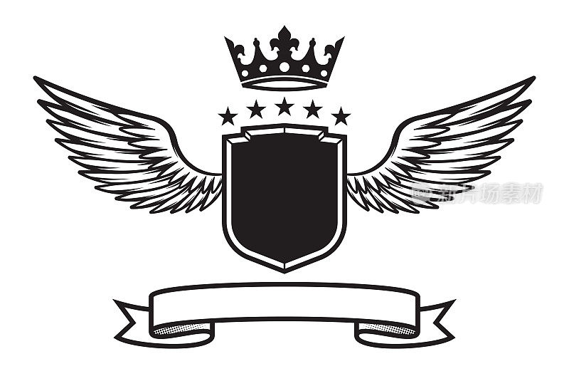 带翅膀的盾牌盾徽带皇冠的有翅膀的徽章