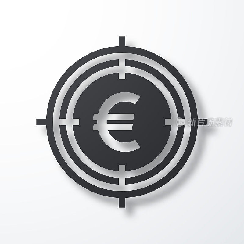 欧元在取景器。白色背景上的阴影图标