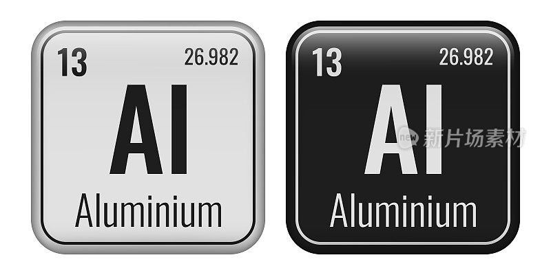 铝的象征。元素周期表中的化学元素铝。矢量插图隔离在白色背景上。玻璃的迹象。