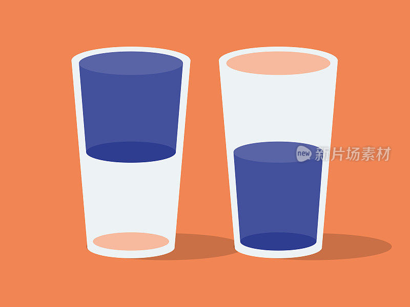 描述两个玻璃杯，半满或半空
