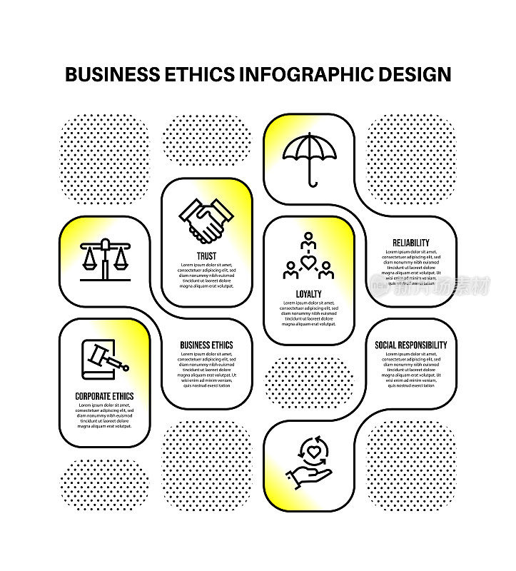 信息图设计模板与商业道德的关键字和图标