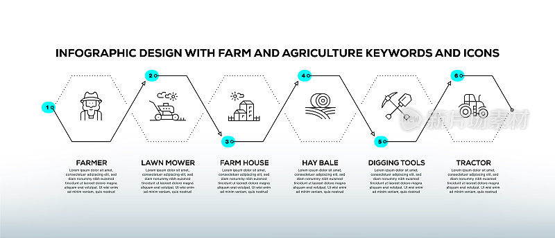 与农场和农业关键字和图标的信息图表设计模板