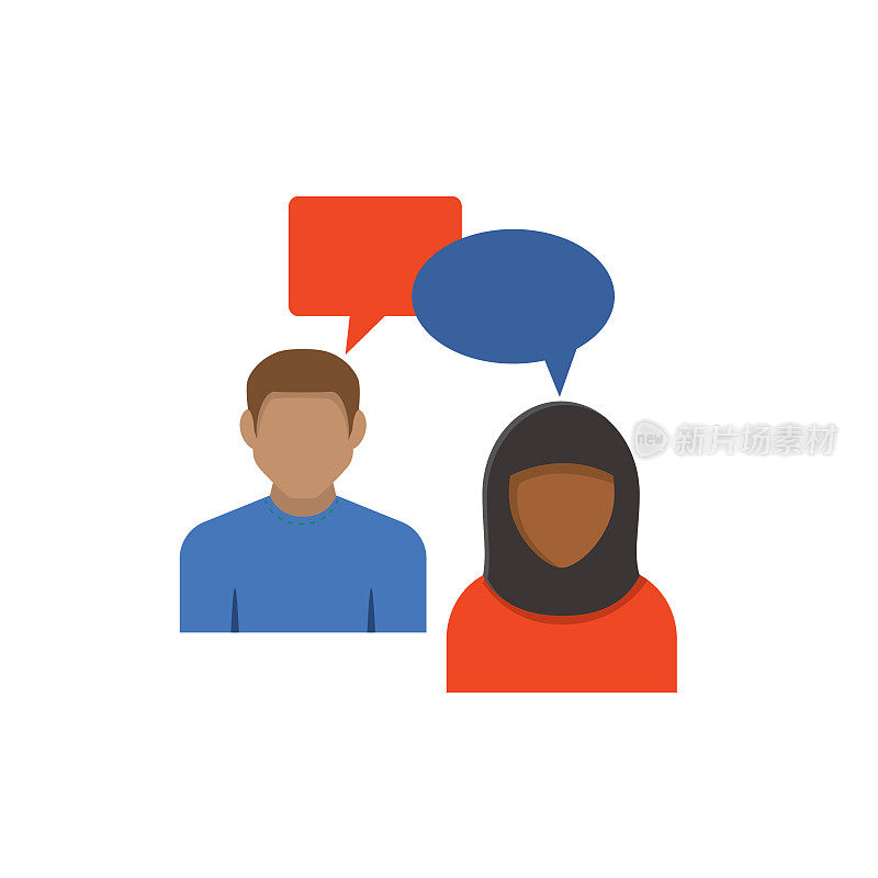 政治和选举平面设计图标。男人和女人讨论候选人