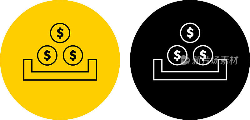 储蓄托盘与金钱图标