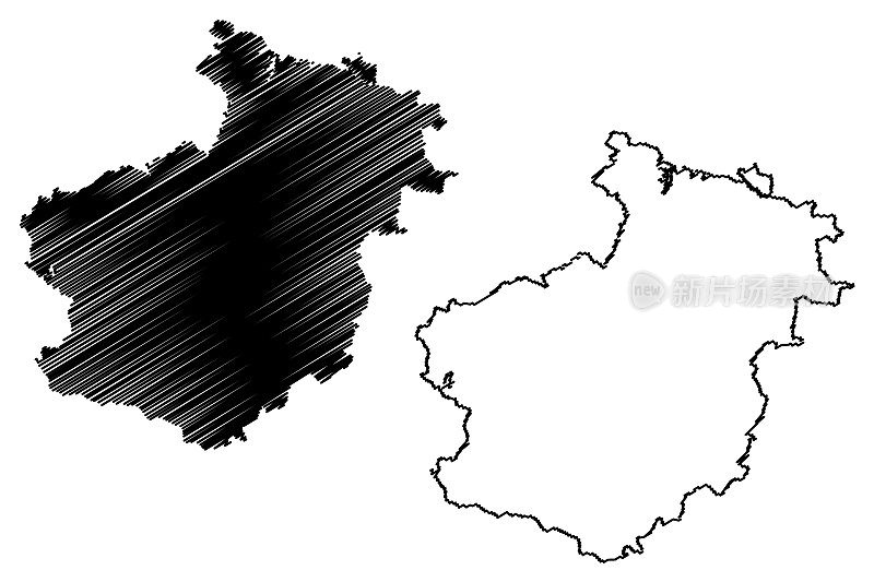 洛阳市(中华人民共和国，河南省)地图矢量插图，草稿素描洛阳市地图