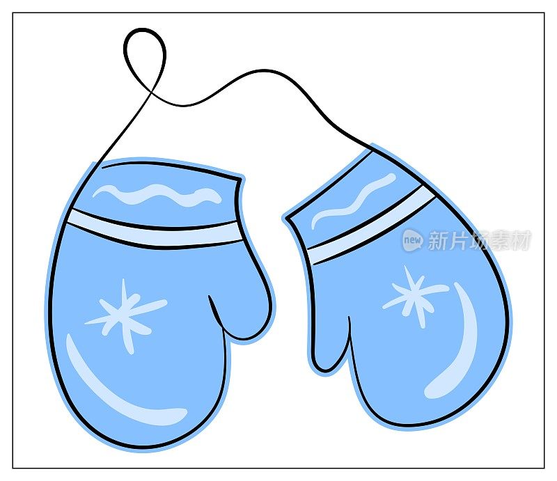 矢量冬季暖针织手套。平面卡通图标孤立的白色背景。可爱的冬季元素。手绘