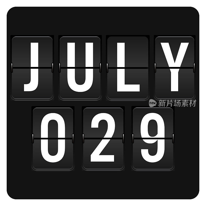 7月29日-每日日历和黑色翻转记分板数字计时器与日期