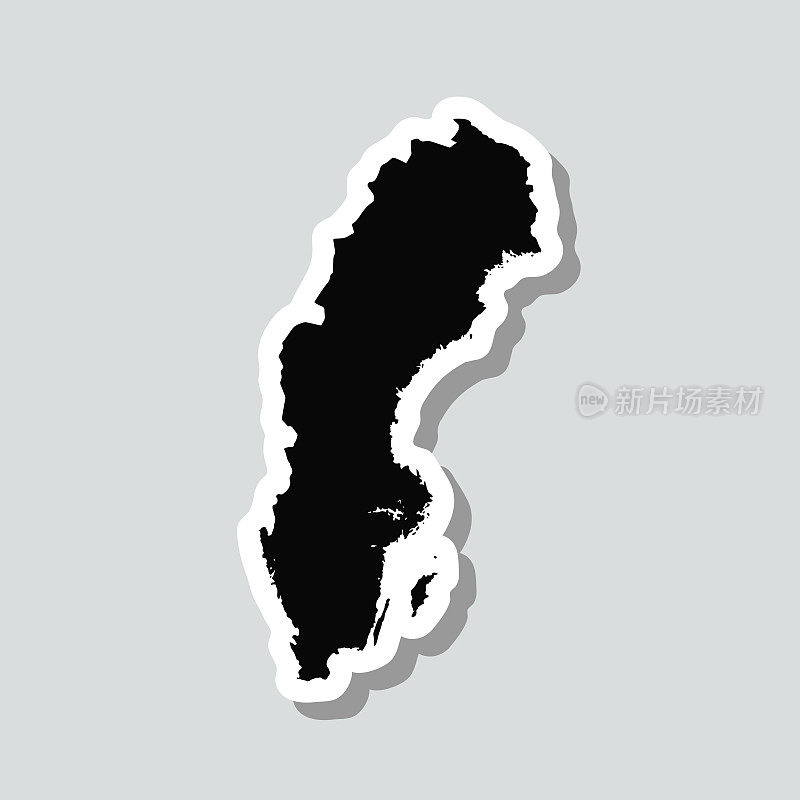 瑞典地图贴纸上的灰色背景