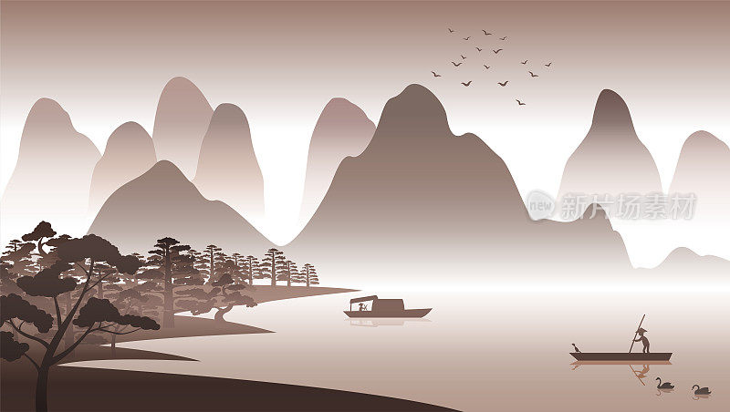 运用计算机艺术进行中国自然风景剪影设计