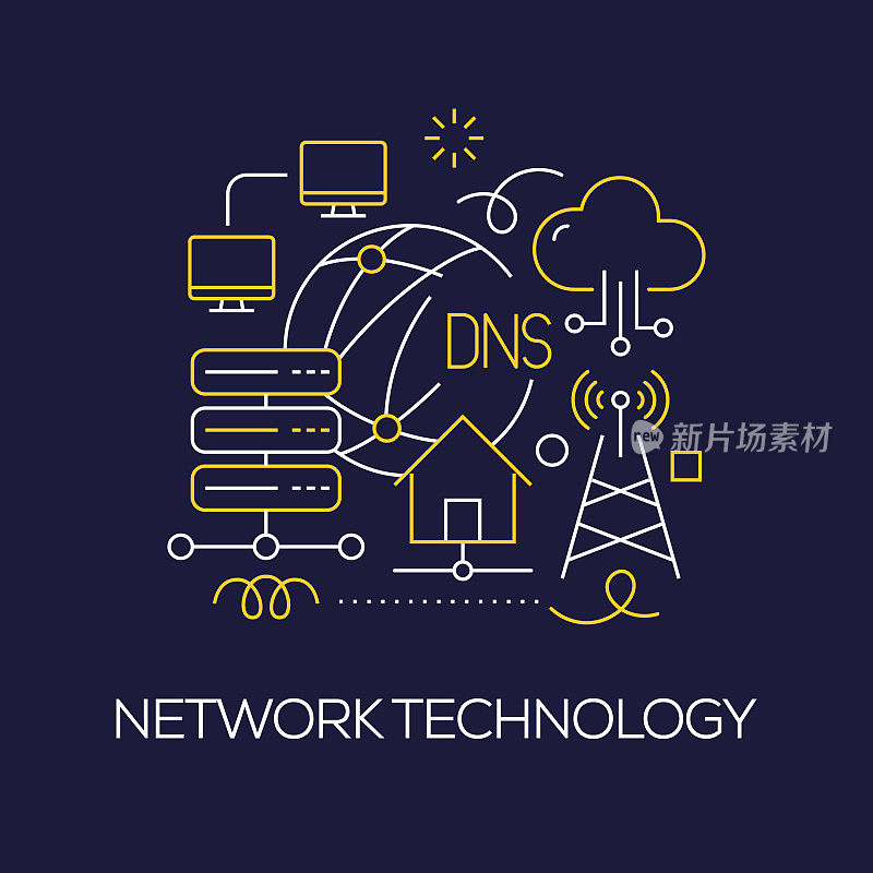 插图向量集网络技术概念。线条艺术风格背景设计网页，横幅，海报，打印等。矢量插图。
