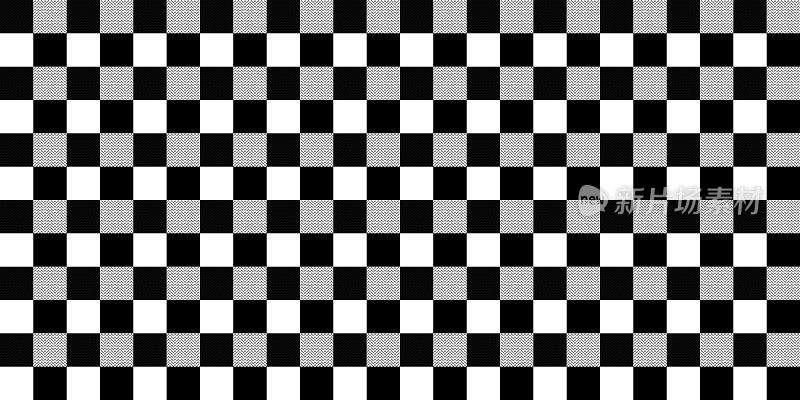黑白棋盘，格子花呢织物纺织品抽象背景壁纸图案无缝矢量插图