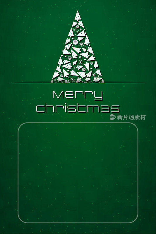 一棵白色的三角形圣诞树滑进了一条狭缝里，绿色的点缀着雪花的背景上写着“圣诞快乐”的短信，底部还有一个空白的收件人和地址文本框