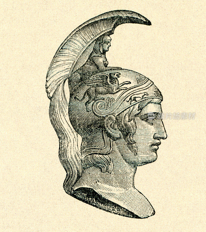 画有头盔的希腊士兵1898