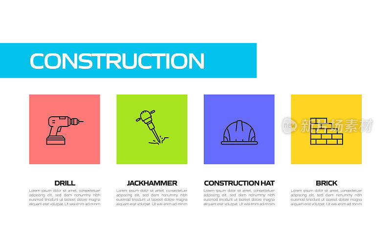 建筑行业相关线条图标。向量符号说明。