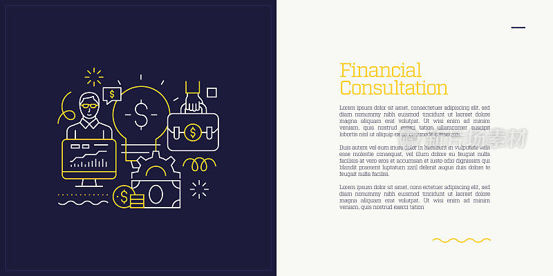向量集插图金融咨询概念。线条艺术风格的网页，横幅，海报，印刷等背景设计。矢量插图。