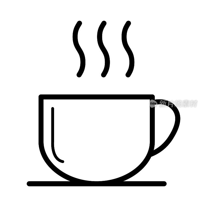 咖啡图标，早餐喝咖啡，卡布奇诺，热简单孤立插图，矢量线