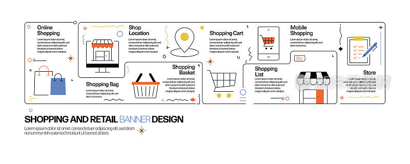 购物和零售概念，线风格矢量插图