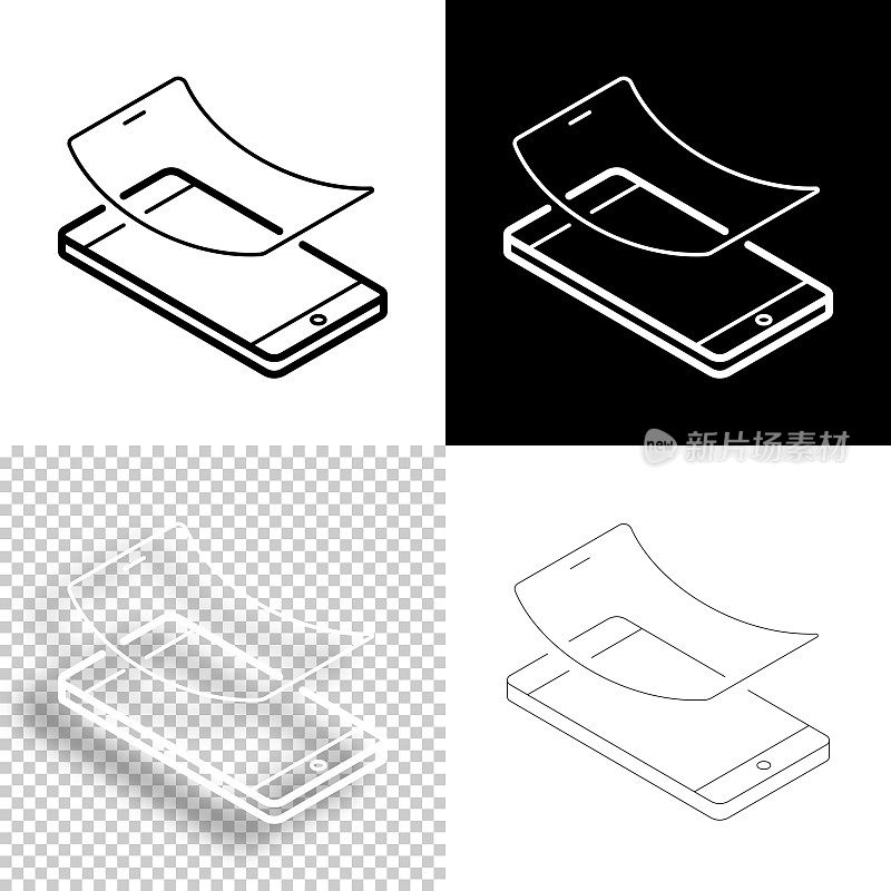 屏幕保护器。图标设计。空白，白色和黑色背景-线图标