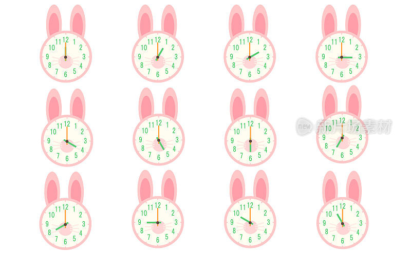兔子设计时钟矢量插图集