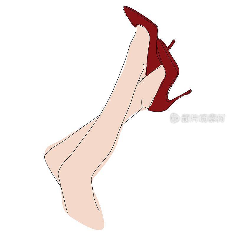 迷人的性感腿穿红鞋，美丽的女性腿穿高跟鞋，女性美的概念