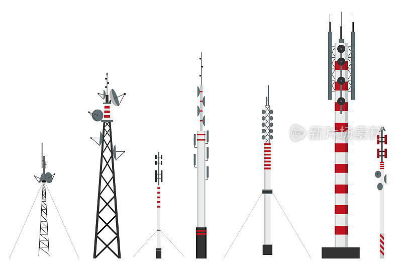 通信塔。无线天线蜂窝wifi无线电台广播互联网频道接收机。移动卫星连接信号发射机示意图