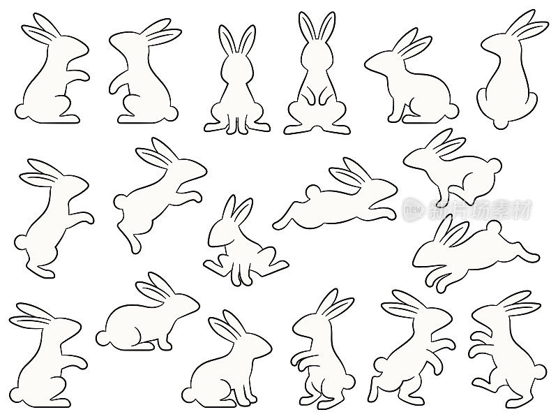 兔子的剪影插图在各种姿势