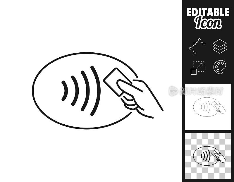非接触式支付。图标设计。轻松地编辑