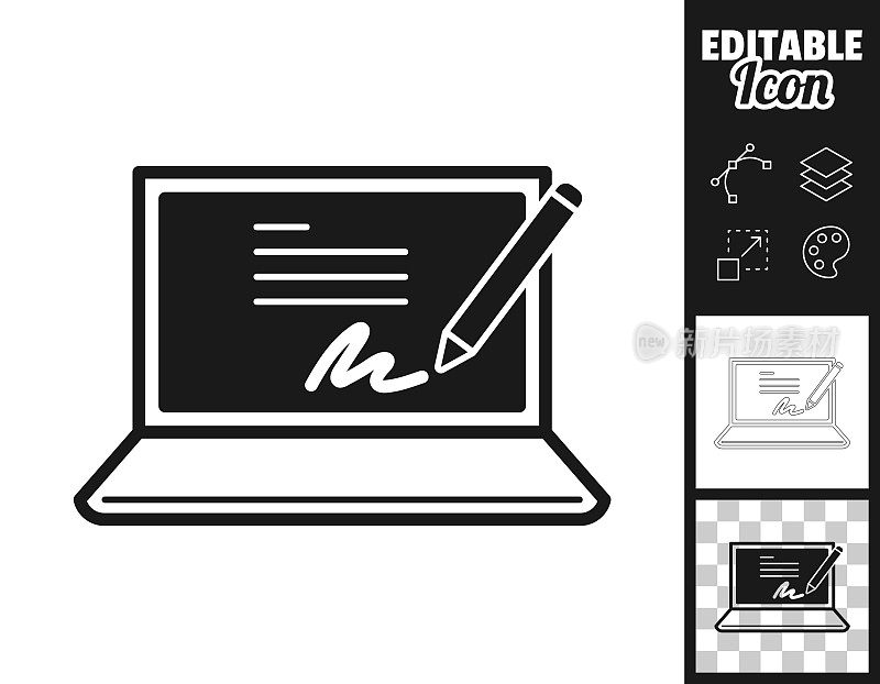 笔记本电脑上的电子签名。图标设计。轻松地编辑