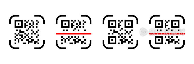 二维码扫描图标矢量图标集。二维码的象征。数字扫描二维码插图