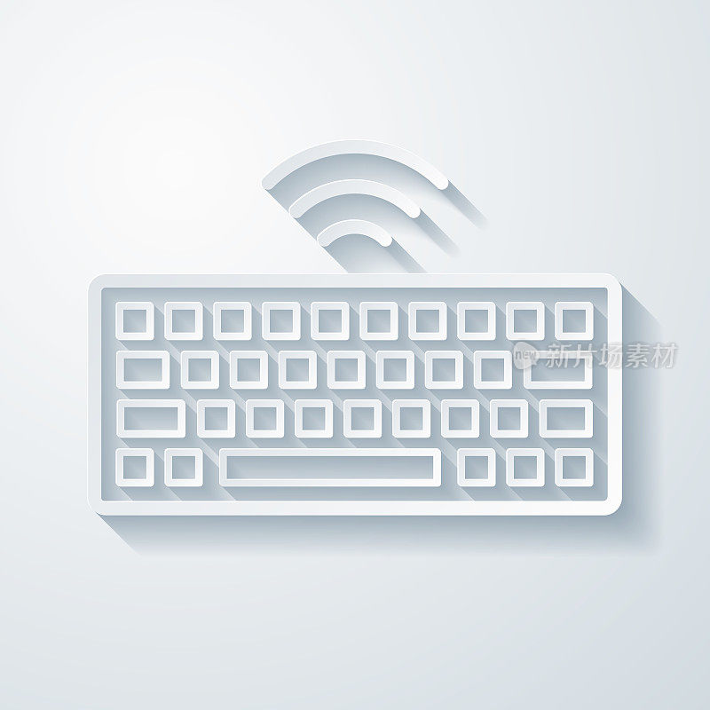 无线键盘。空白背景上剪纸效果的图标