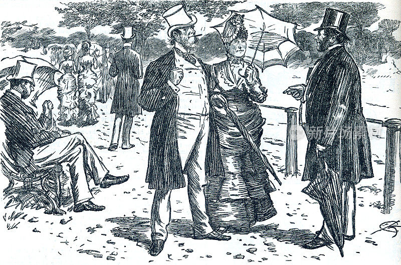19世纪的富人在公园里讨论