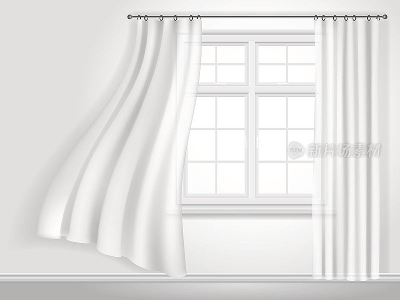 窗帘和窗户飘动