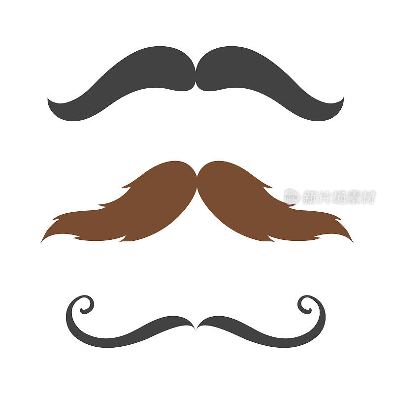 剪影向量胡子、头发、潮人卷发系列胡子理发师和绅士象征时尚成人人脸给出了向量说明