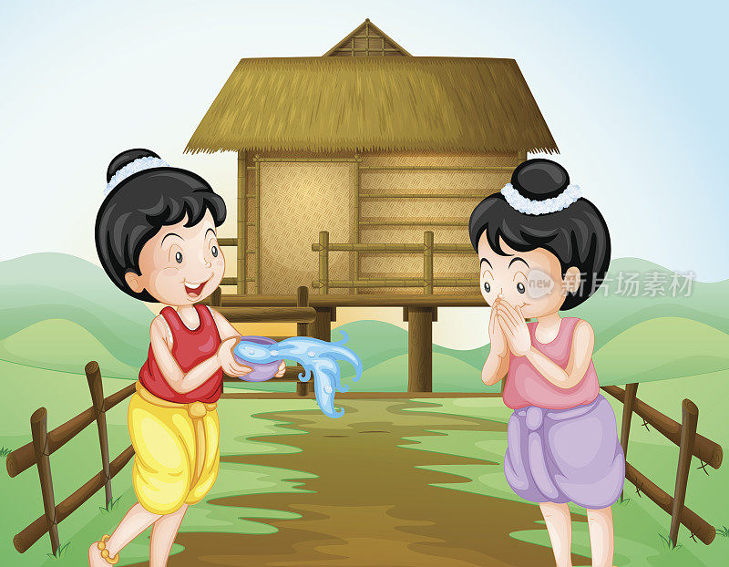 两个泰国女孩在泼水节