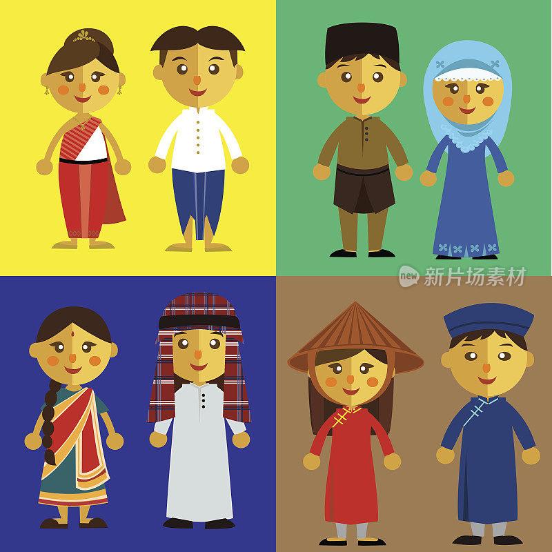 来自不同文化的亚洲人。