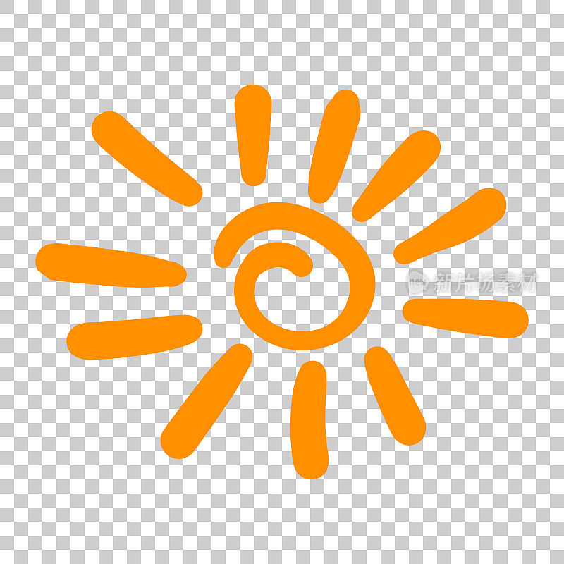 手绘太阳图标。矢量插图在孤立的背景。